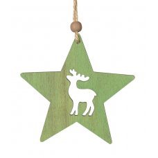 Χριστουγεννιάτικο Ξύλινο Αστεράκι Πράσινο με Τάρανδο (10cm) 